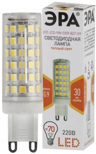 Лампа светодиодная ЭРА JCD G9 9W 720Lm, тёплый свет 2700K, 003785