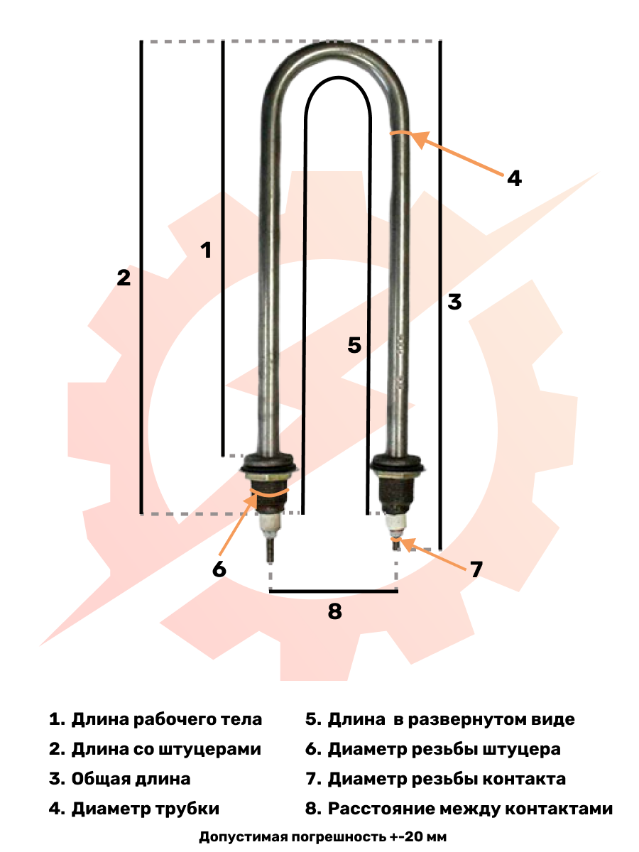 ТЭН для воздуха 1,6 кВт нержавеющая сталь (100 А13/1,6 T 220В Ф2 шц.), 006141