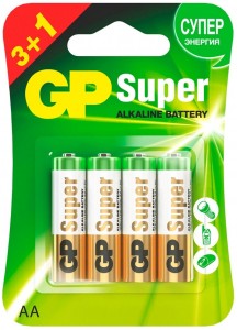 Алкалиновые батарейки GP Super Alkaline 1.5V АA (упаковка 4 шт.), 006707