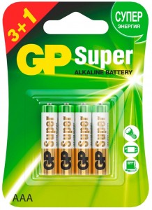 Алкалиновые батарейки GP Super Alkaline 1.5V АAA (упаковка 4 шт.), 006708